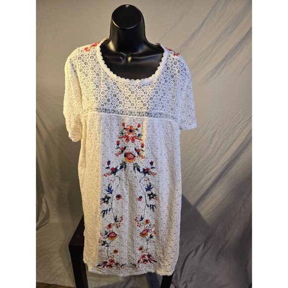 Umgee Womens White Lace Floral Dress Boho Vibes Plus Size 2XL 18/20 2X - Picture 1 of 3